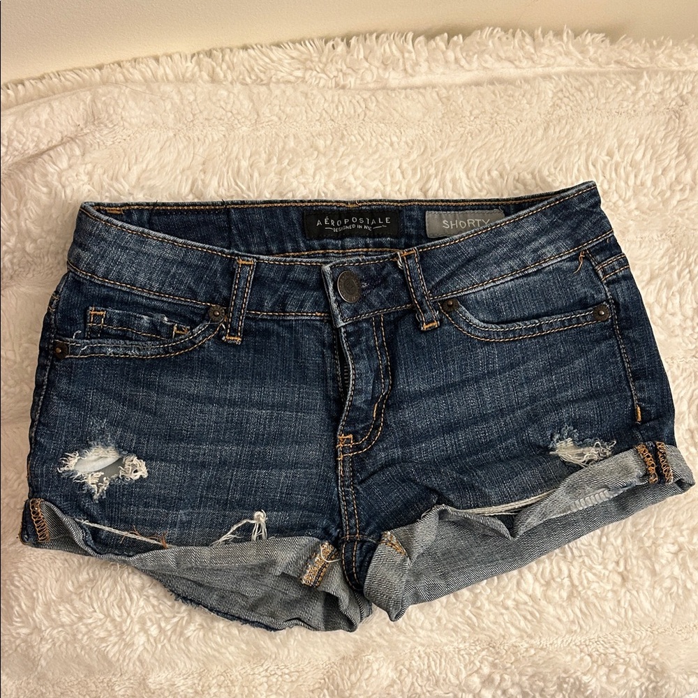Aeropostale Distressed Dark Blue Jean Shorts